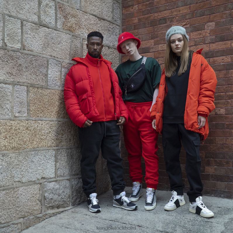 Kangol unisex- dunjacka med patchficka B0ZLB1231 Kläder flamma scharlakansröd