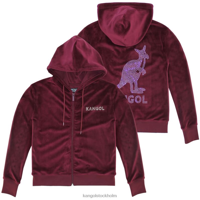 Kangol kvinnor hoodie med dragkedja i velour B0ZLB1138 Kläder rödbrun