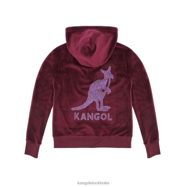 Kangol kvinnor hoodie med dragkedja i velour B0ZLB1138 Kläder rödbrun