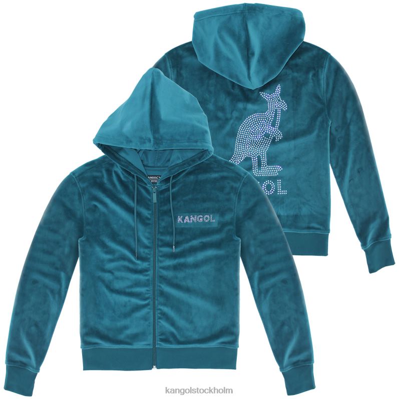 Kangol kvinnor hoodie med dragkedja i velour B0ZLB1140 Kläder gran
