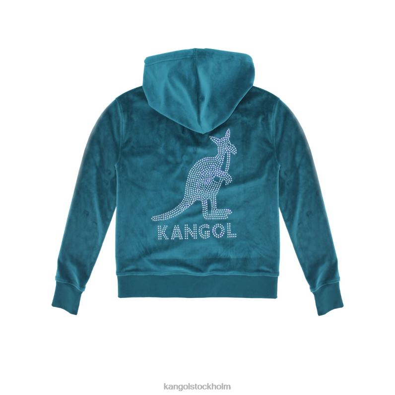 Kangol kvinnor hoodie med dragkedja i velour B0ZLB1140 Kläder gran