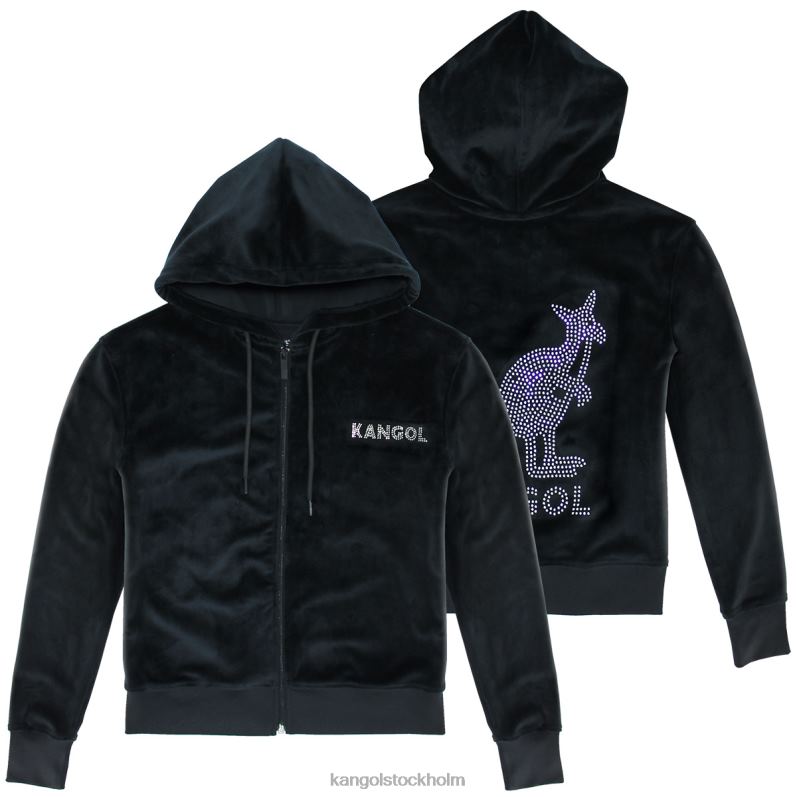 Kangol kvinnor hoodie med dragkedja i velour B0ZLB1141 Kläder svart skönhet