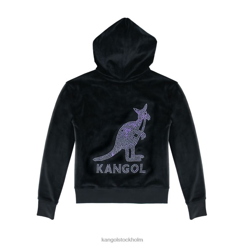 Kangol kvinnor hoodie med dragkedja i velour B0ZLB1141 Kläder svart skönhet