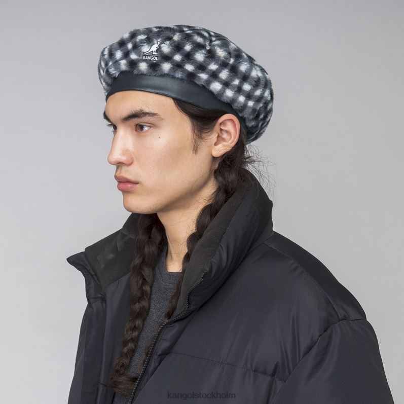 Kangol unisex- basker i fuskpäls B0ZLB407 Tillbehör svart gingham